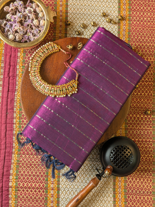 Paturu Pattu Dual Zari Metallic Stripes- Purple