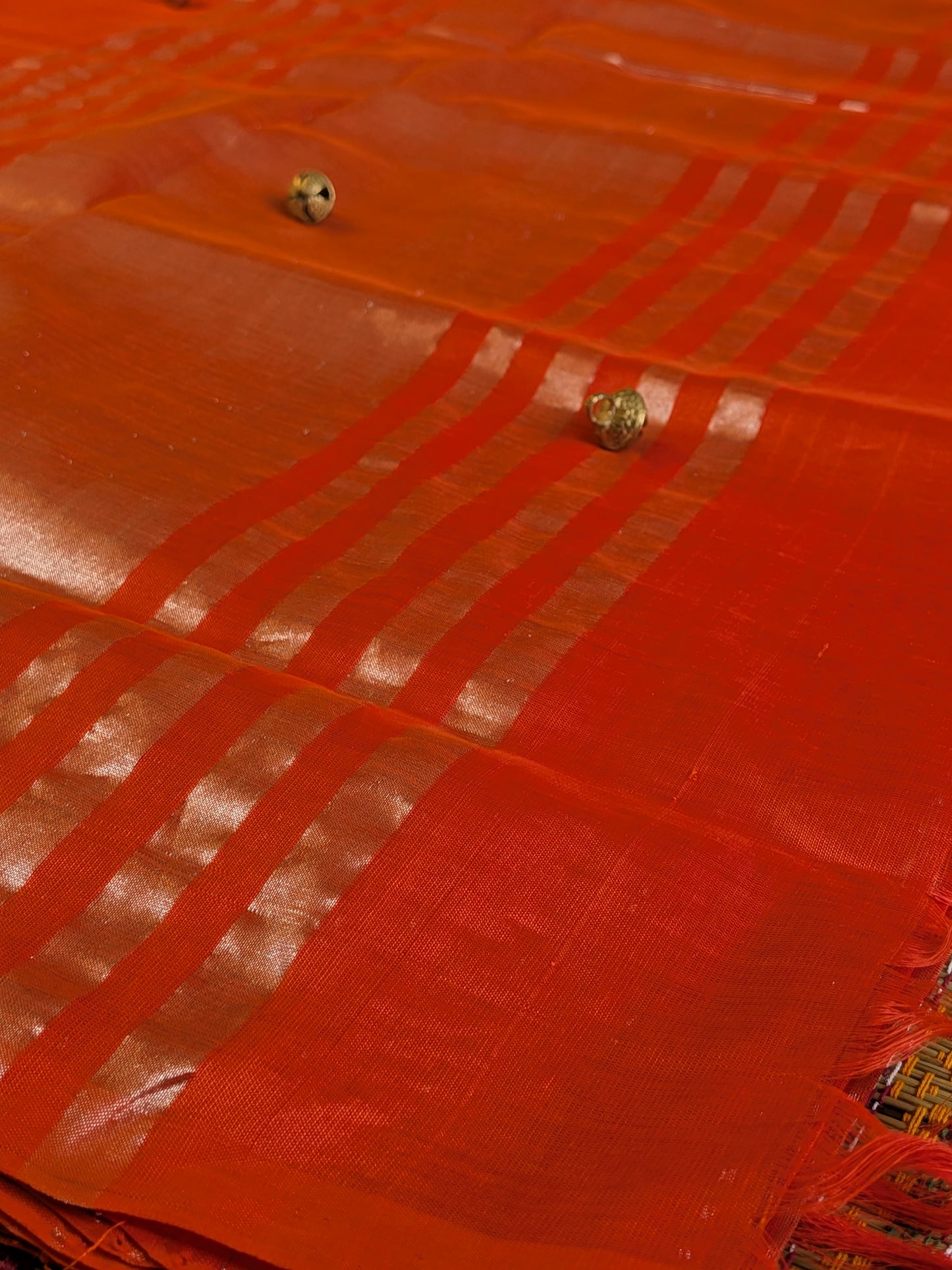 Paturu Pattu Dual Zari Metallic Stripes- Orange