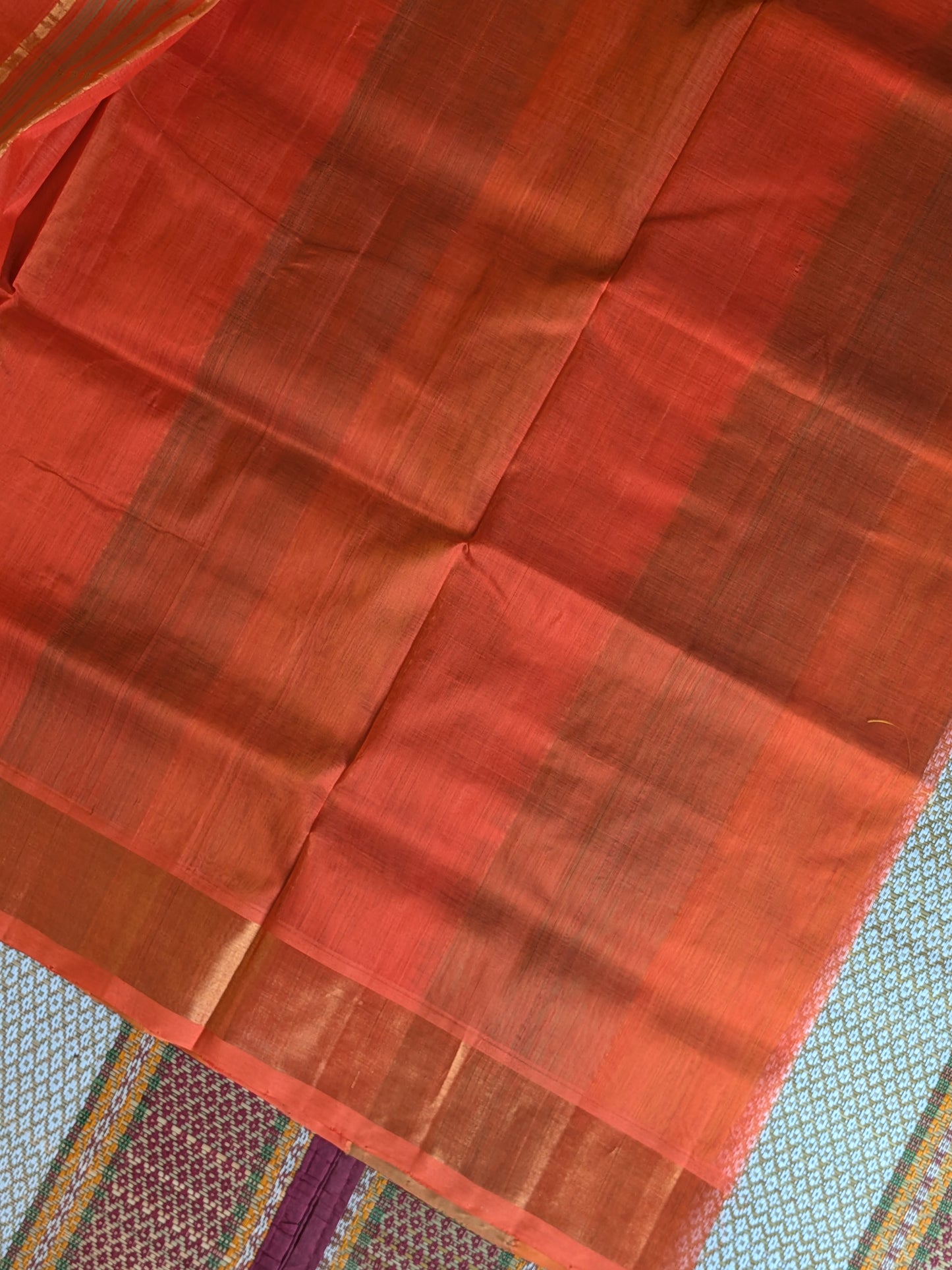 Paturu Ikkat 3 Colour Saree- Orange, Green, Yellow