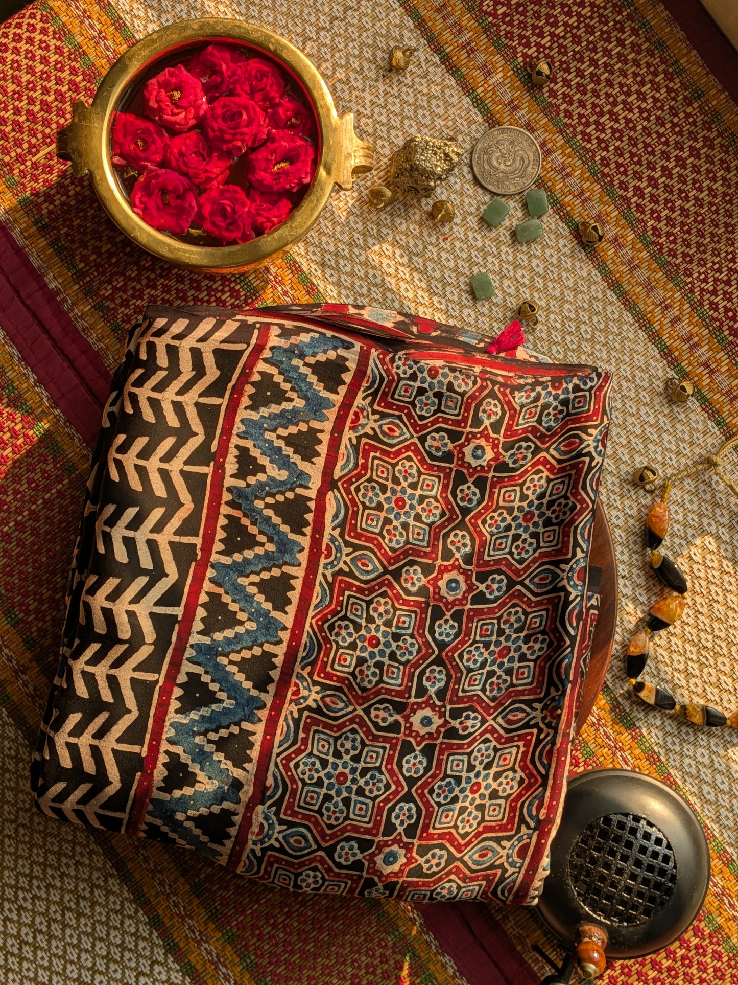 Ajrakh Modal Saree- Phool