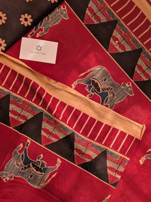 Bagru Hand Block Cotton Saree-Pichwai