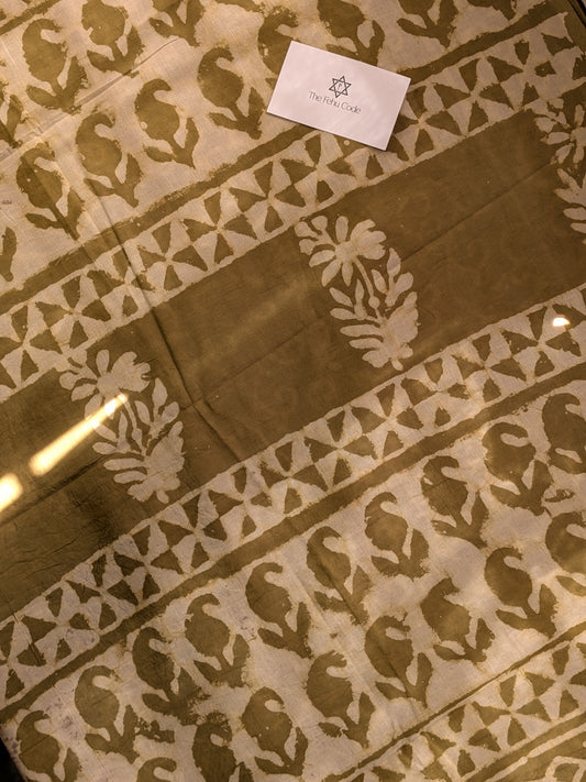 Bagru Hand Block Cotton Saree-Geometry