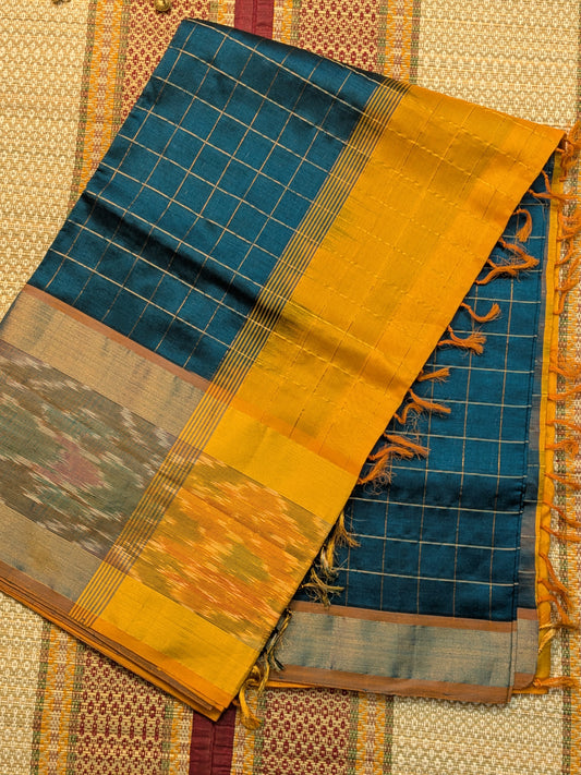 Paturu Pattu Ikkat Border_Blue & Yellow