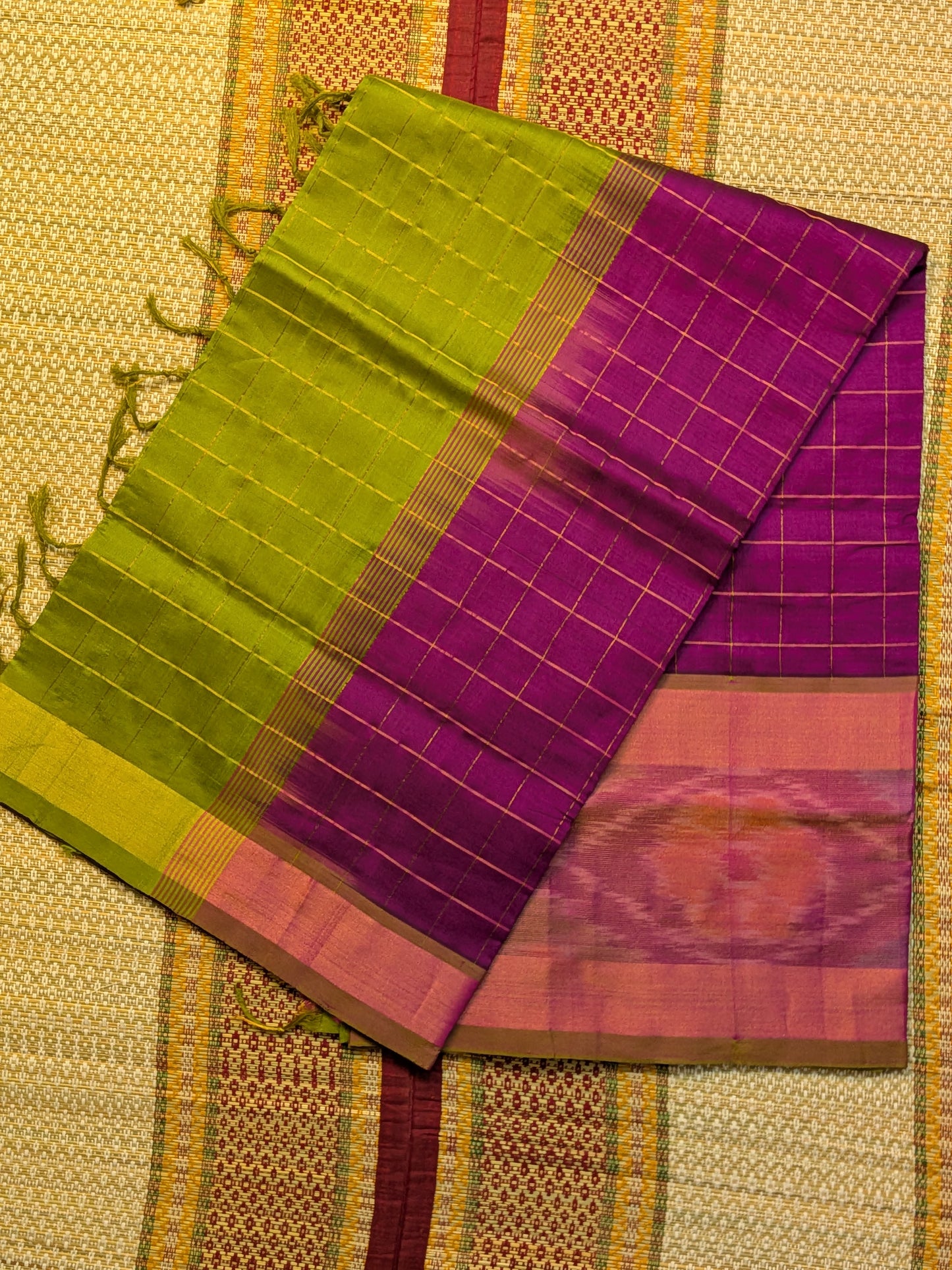 Paturu Pattu Ikkat Border_Purple & Pista Green