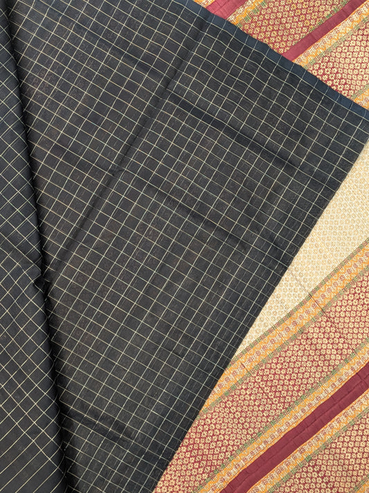 Paturu Checks Borderless- Navy Blue
