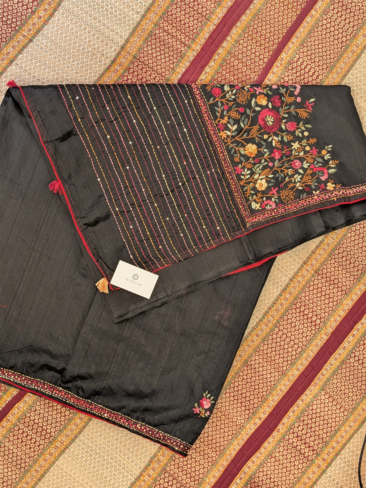 Tussar Embroidery Saree- Black