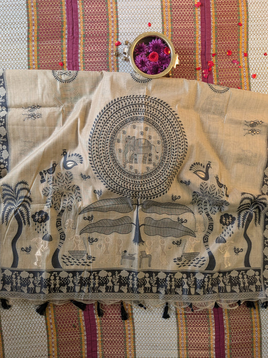 Munga Cotton Saree with Tribal Folk Motifs