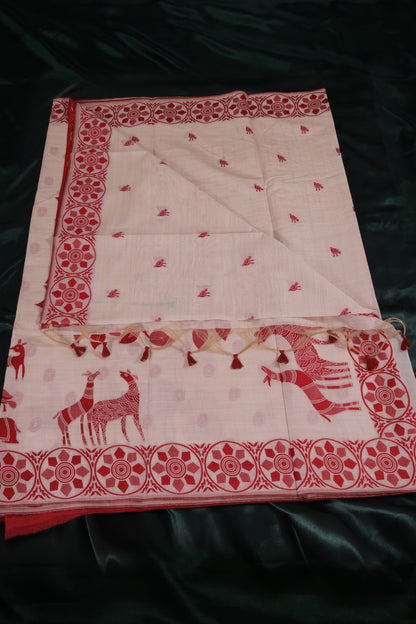 Munga Cotton Saree with Deer and Bird Motifs