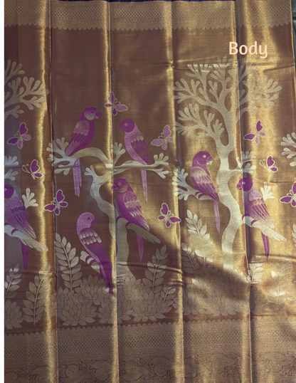 Semi Grand Tissue Silk Saree with Meenakari Work- Copper
