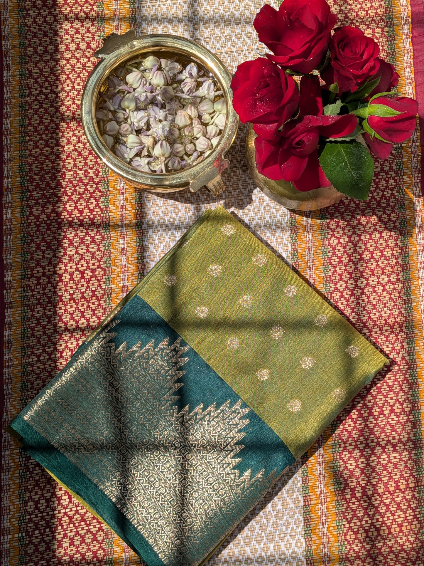Raw Tussar Semi Silk Saree- Temple border
