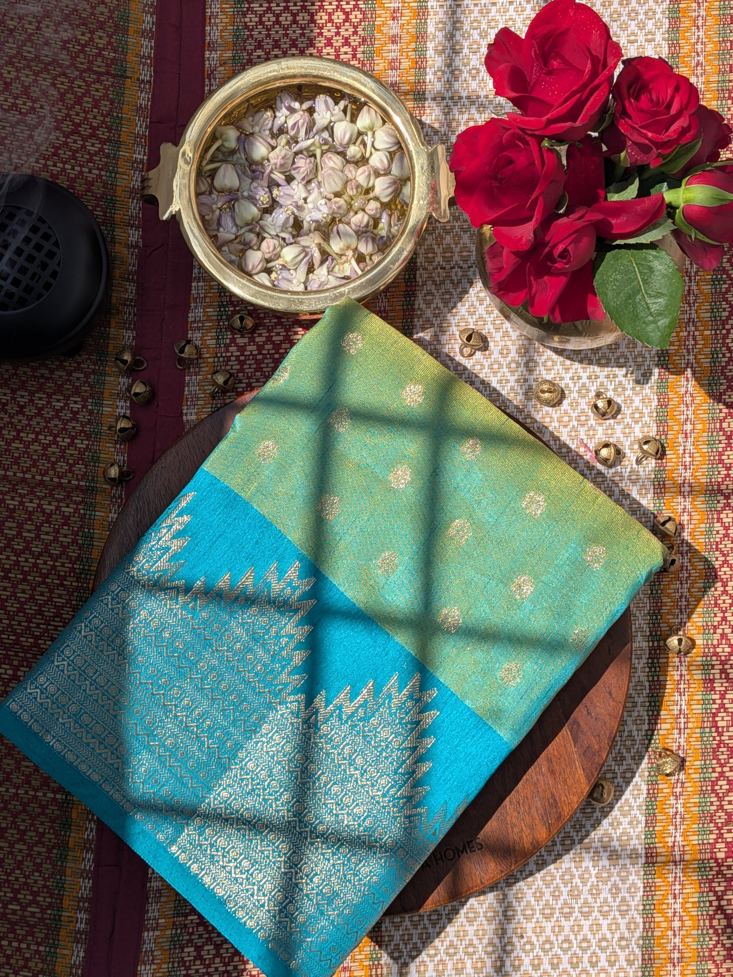 Raw Tussar Semi Silk Saree- Temple border