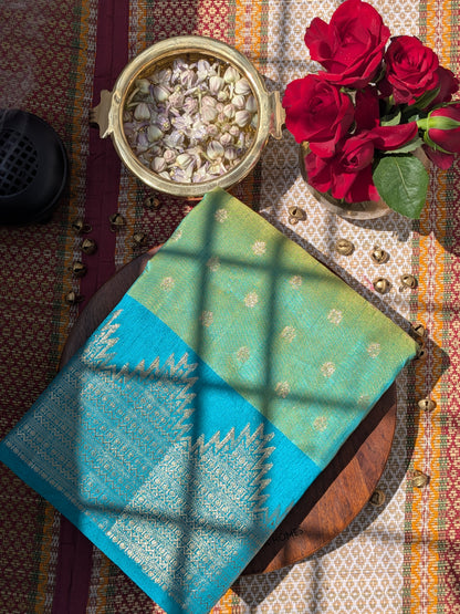 Raw Tussar Semi Silk Saree- Temple border