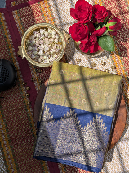 Raw Tussar Semi Silk Saree- Temple border