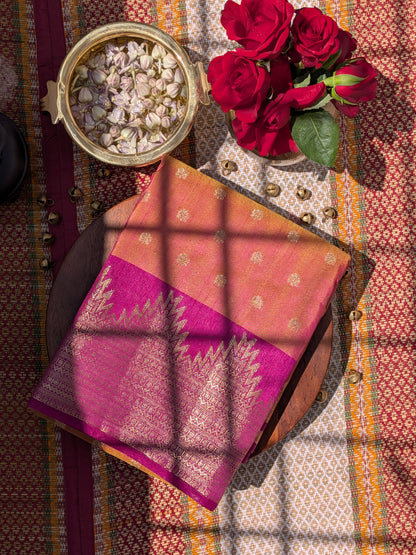 Raw Tussar Semi Silk Saree- Temple border
