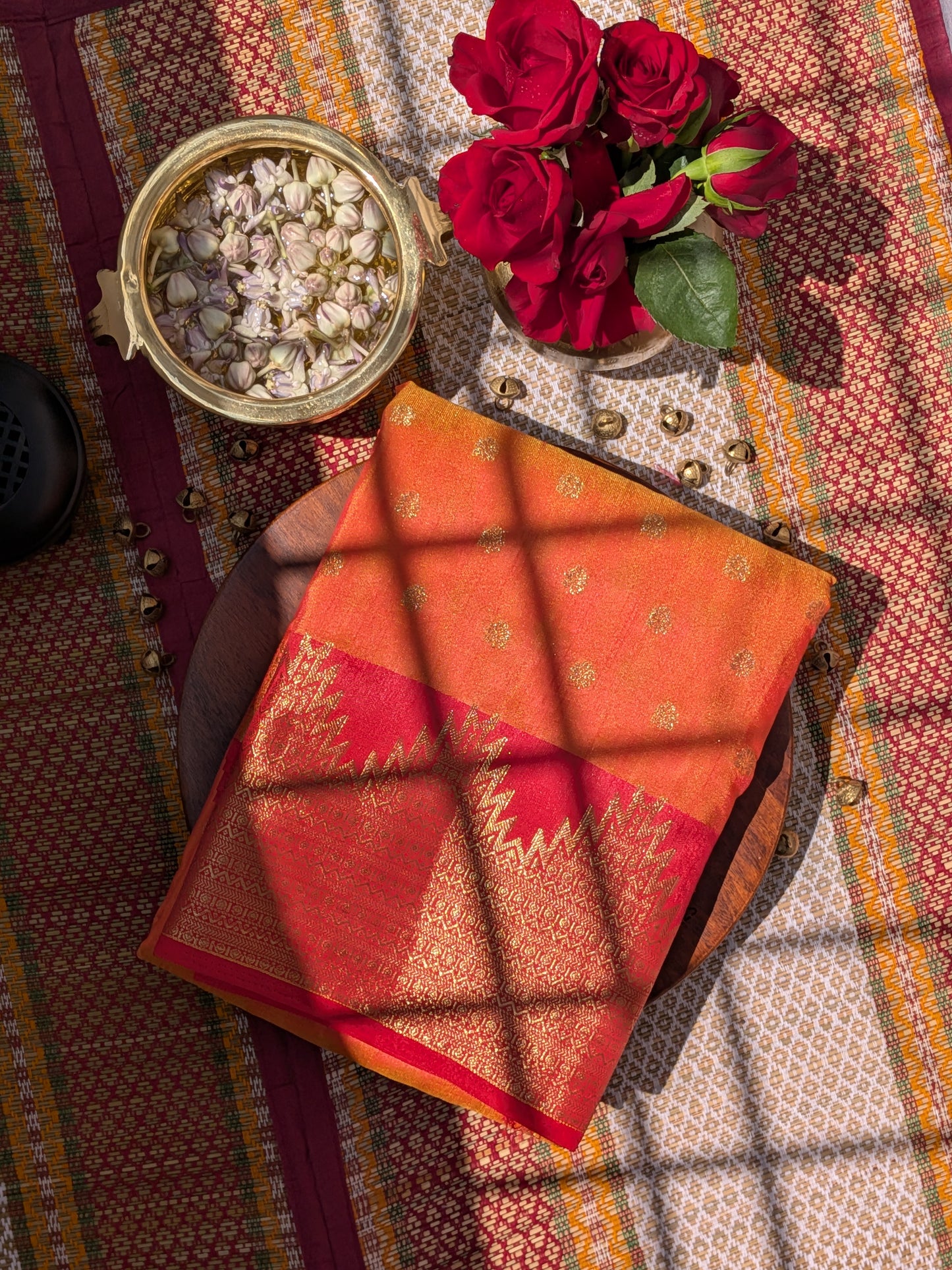 Raw Tussar Semi Silk Saree- Temple border