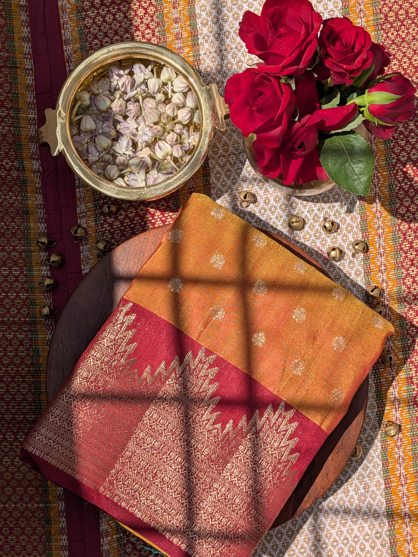 Raw Tussar Semi Silk Saree- Temple border