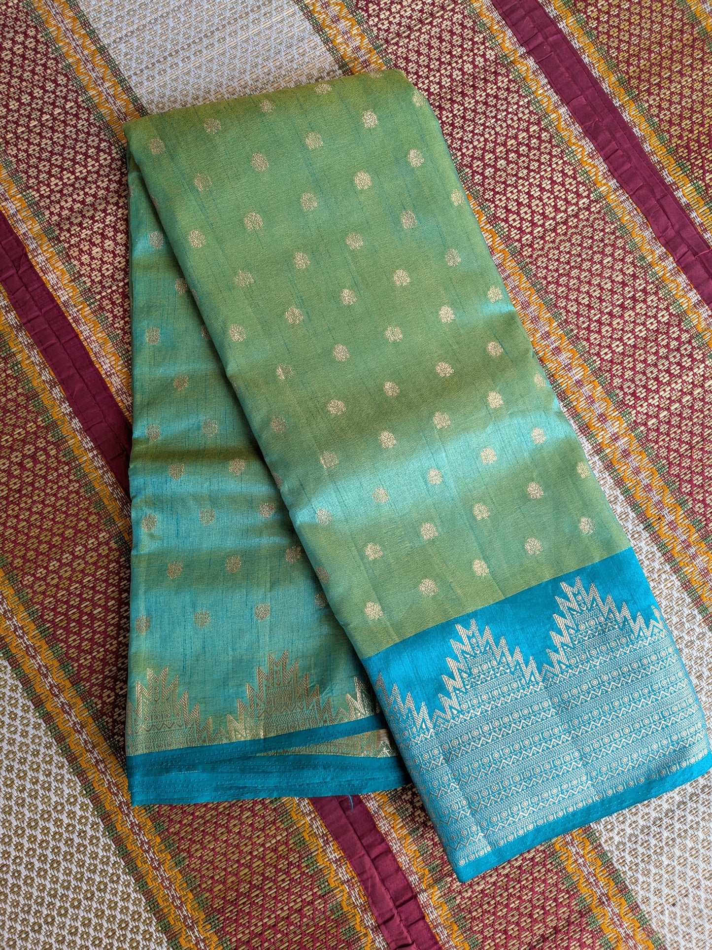 Raw Tussar Semi Silk Saree- Temple border