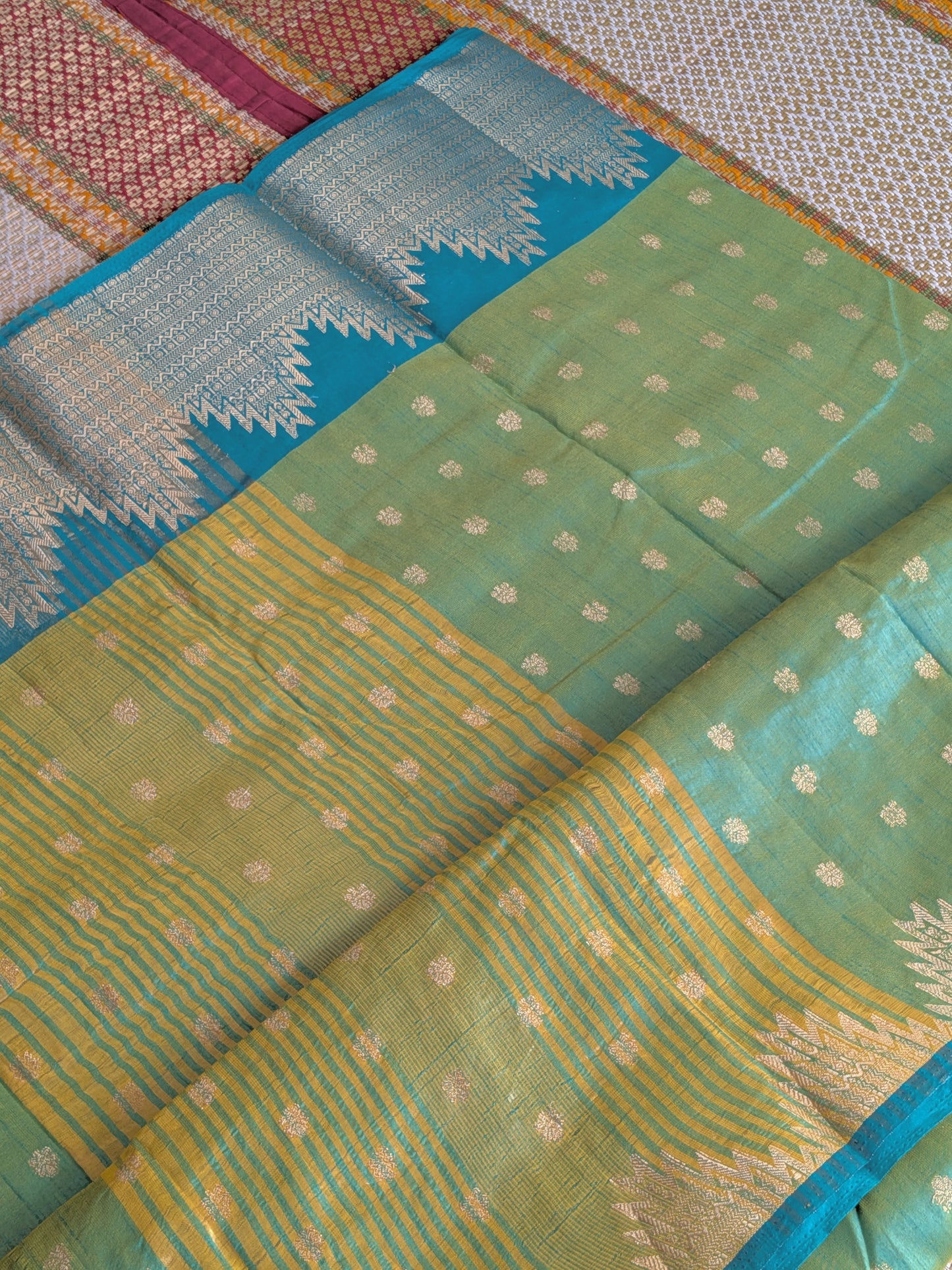 Raw Tussar Semi Silk Saree- Temple border
