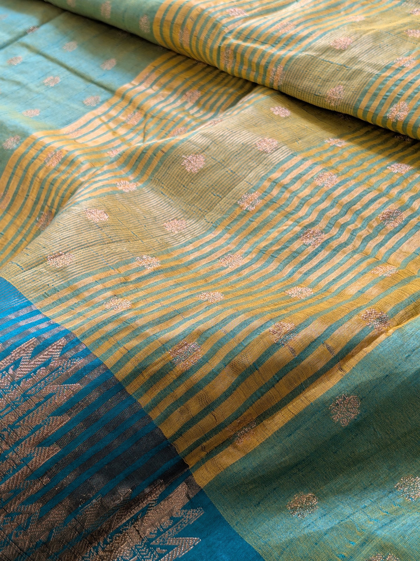 Raw Tussar Semi Silk Saree- Temple border