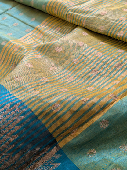 Raw Tussar Semi Silk Saree- Temple border