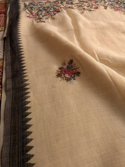 Handloom Linen Saree with French Knot Embroidery