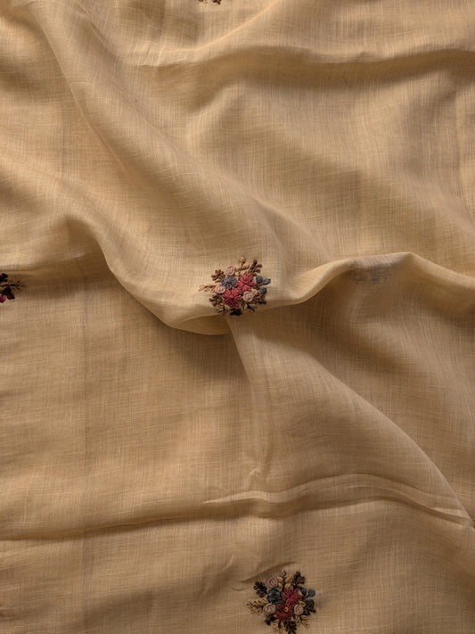 Handloom Linen Saree with French Knot Embroidery