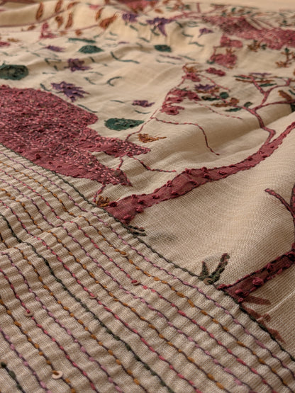 Handloom Linen Saree with French Knot Embroidery- 2