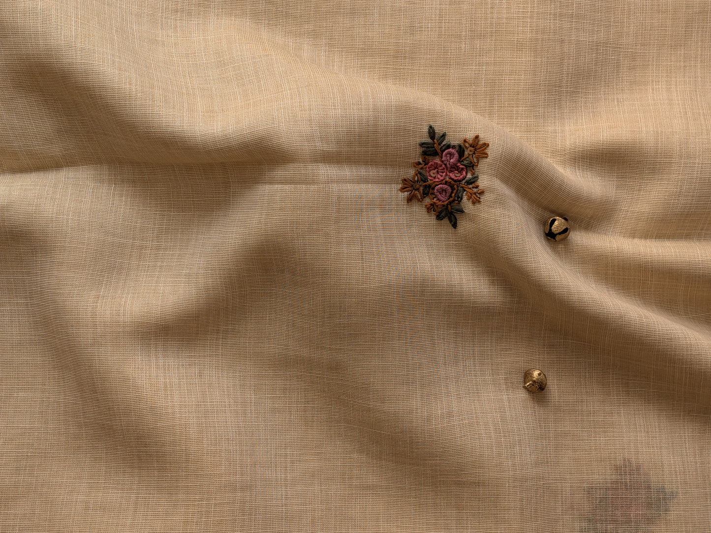 Handloom Linen Saree with French Knot Embroidery- 2