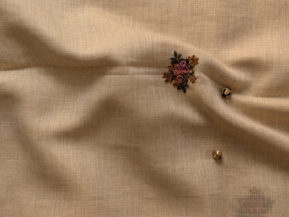 Handloom Linen Saree with French Knot Embroidery- 2