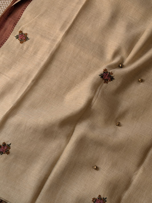 Handloom Linen Saree with French Knot Embroidery- 2