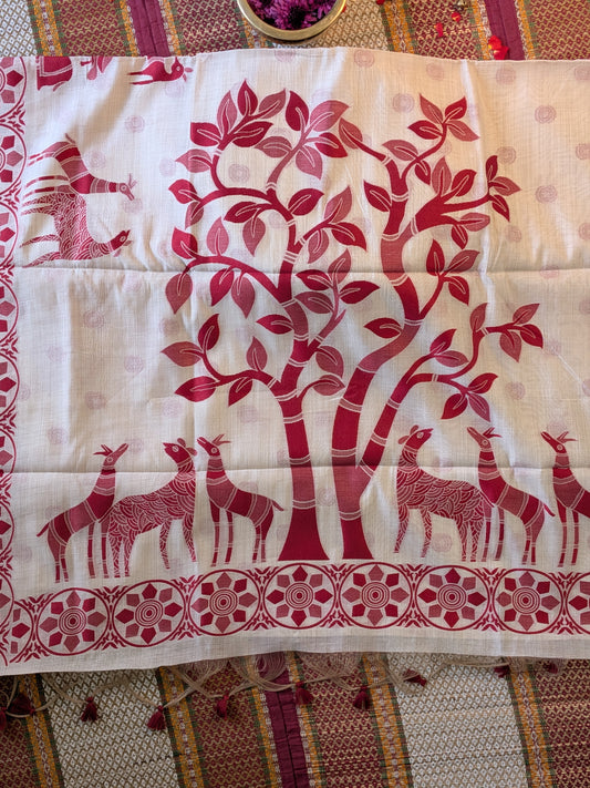 Munga Cotton Saree with Deer and Bird Motifs