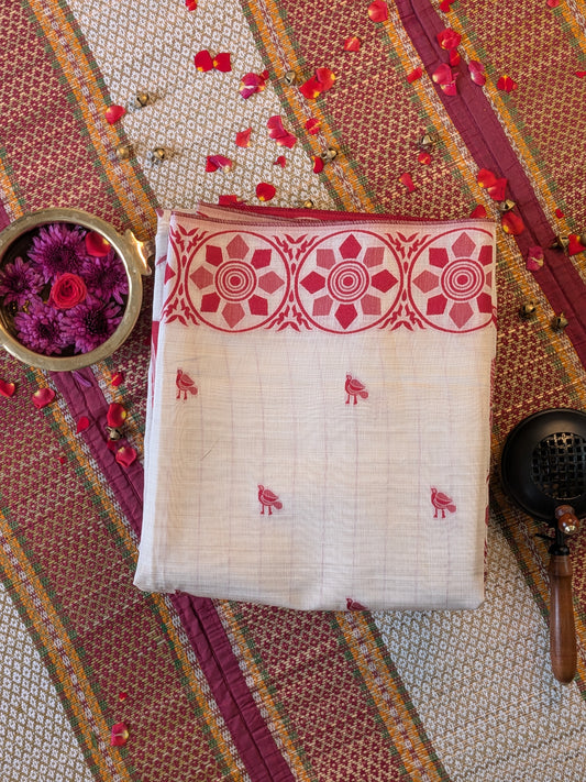 Munga Cotton Saree with Deer and Bird Motifs