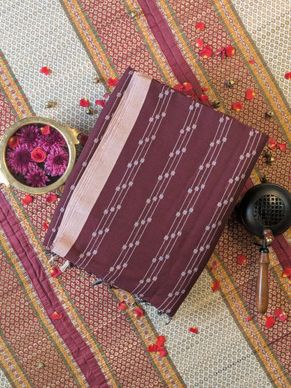 Calcutta Soft Jamdani Maroon and Grey Saree