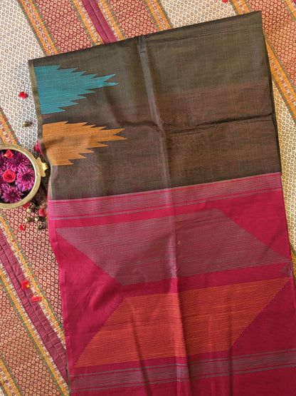 Olive Green Kanjeevaram Cotton Saree