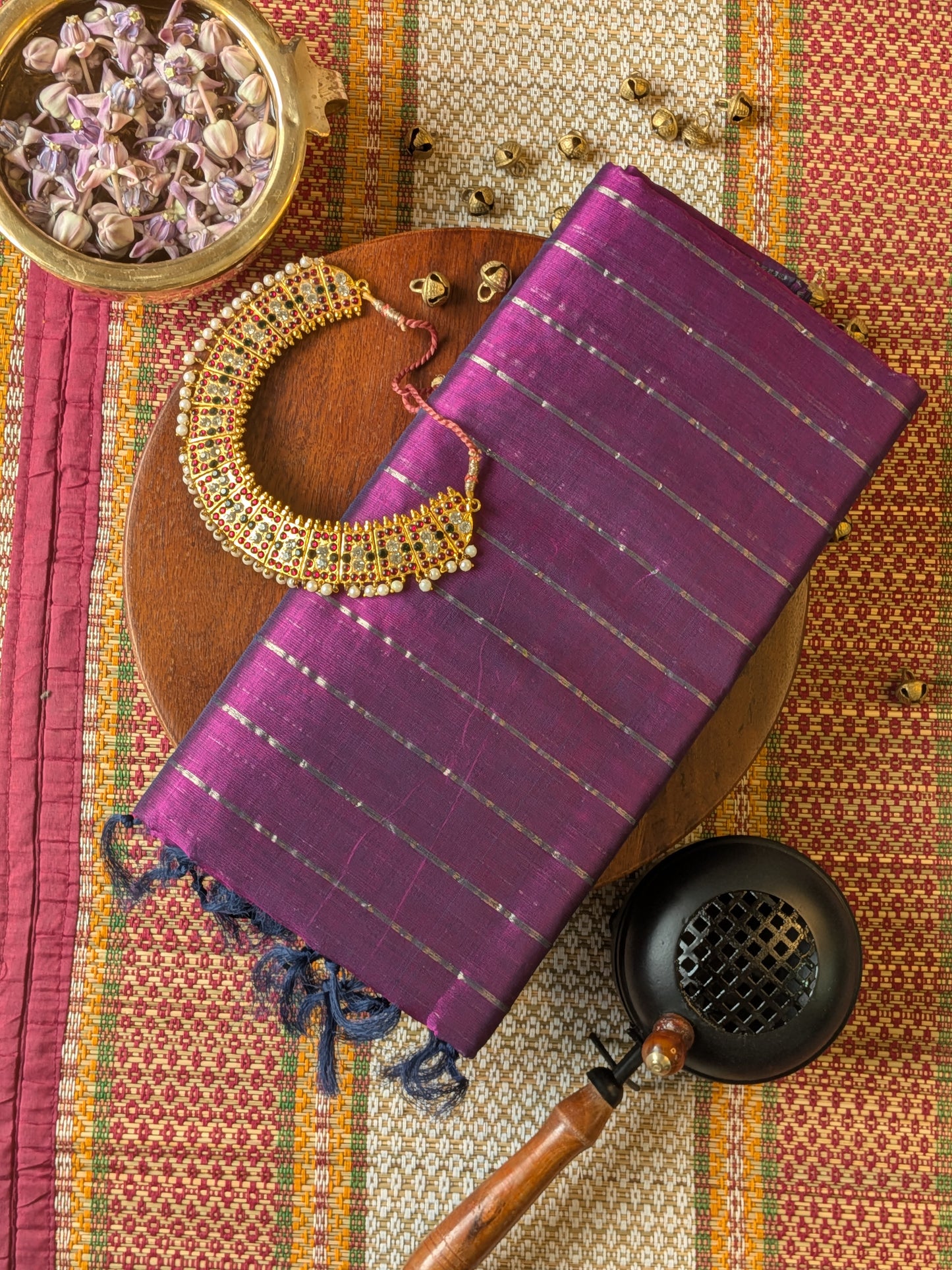 Paturu Pattu Dual Zari Metallic Stripes- Purple