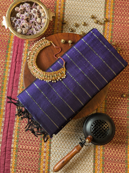 Paturu Pattu Dual Zari Metallic Stripes- Royal Blue