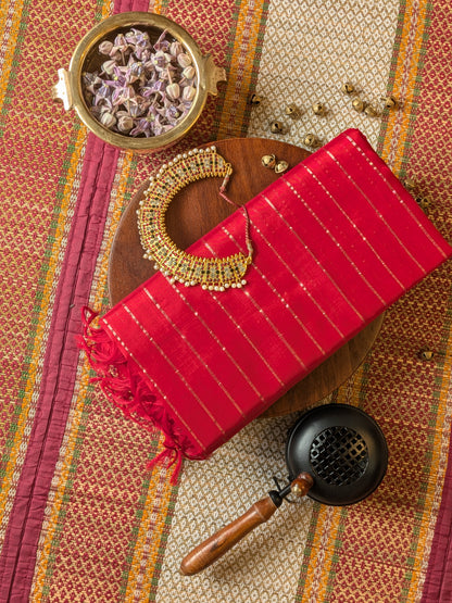 Paturu Pattu Dual Zari Metallic Stripes- Red
