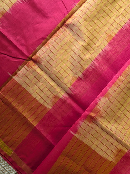 Paturu Pattu Jumping Checks Saree- Yellow & Pink