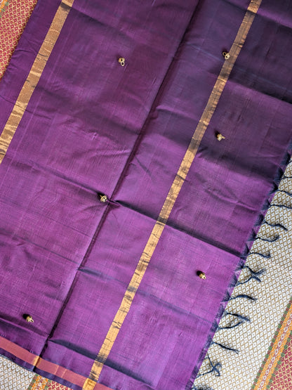 Paturu Pattu Jumping Checks Saree- Purple & Off- white