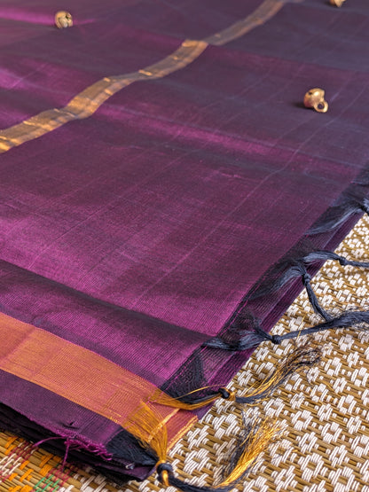 Paturu Pattu Jumping Checks Saree- Purple & Off- white