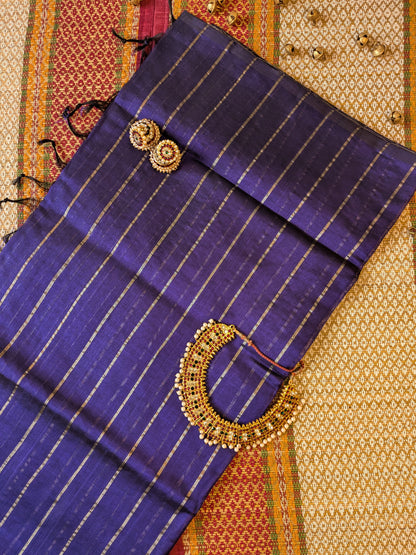Paturu Pattu Dual Zari Metallic Stripes- Royal Blue