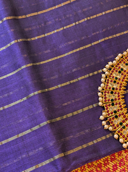 Paturu Pattu Dual Zari Metallic Stripes- Royal Blue