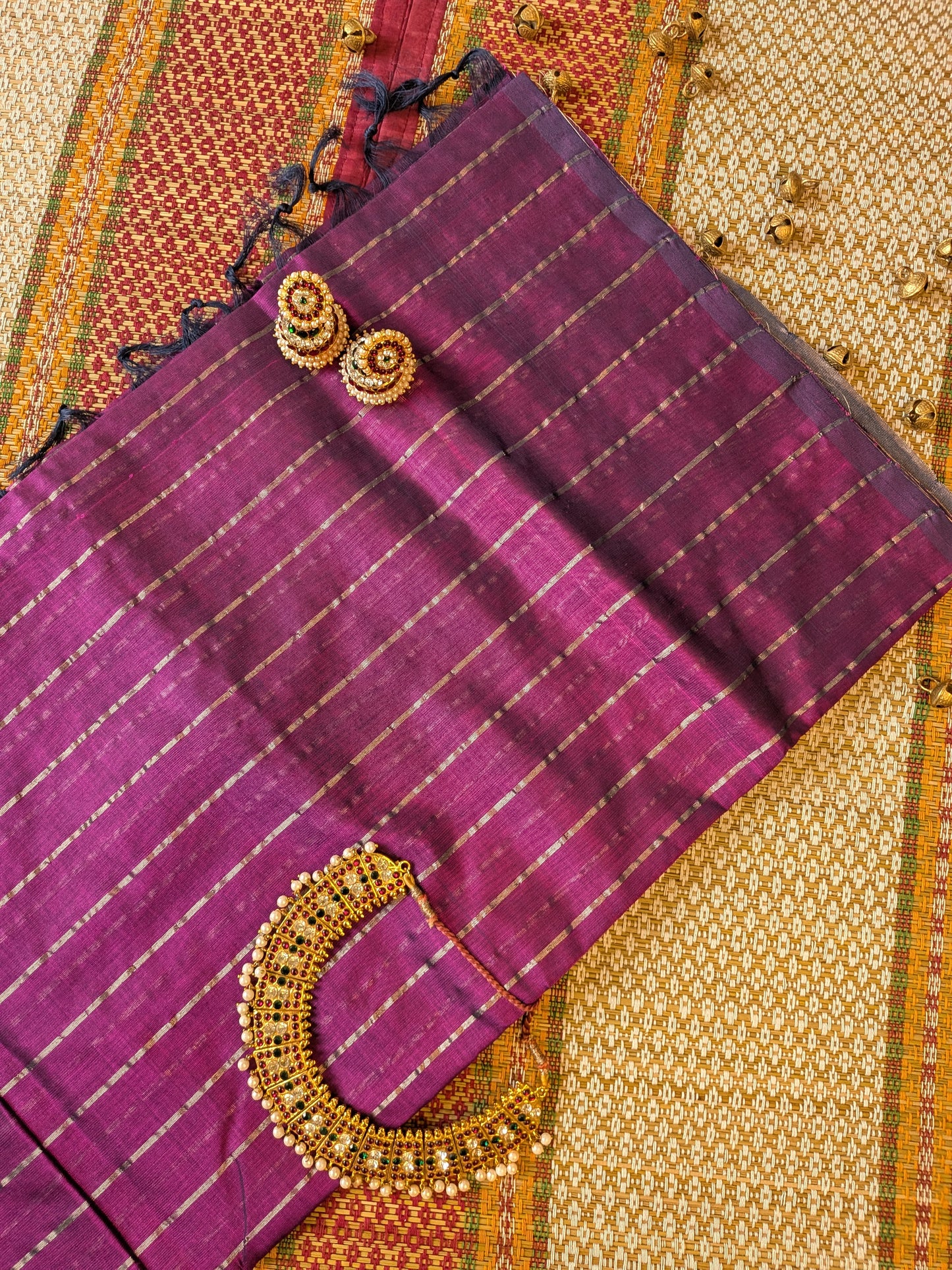 Paturu Pattu Dual Zari Metallic Stripes- Purple