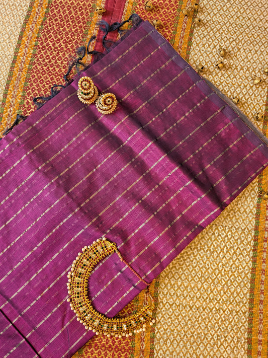 Paturu Pattu Dual Zari Metallic Stripes- Purple
