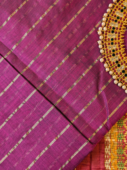 Paturu Pattu Dual Zari Metallic Stripes- Purple