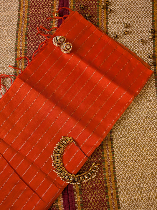 Paturu Pattu Dual Zari Metallic Stripes- Orange