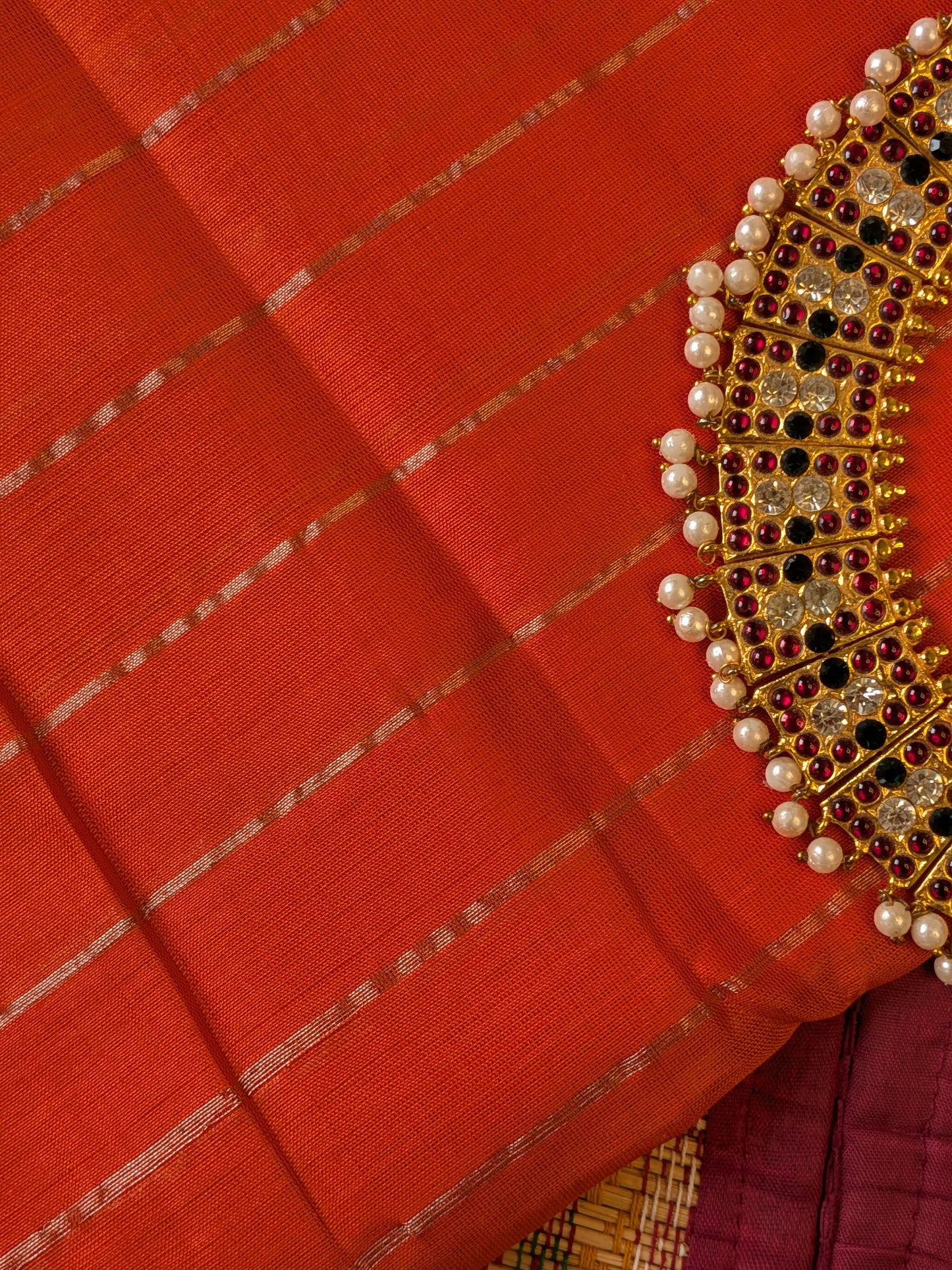 Paturu Pattu Dual Zari Metallic Stripes- Orange