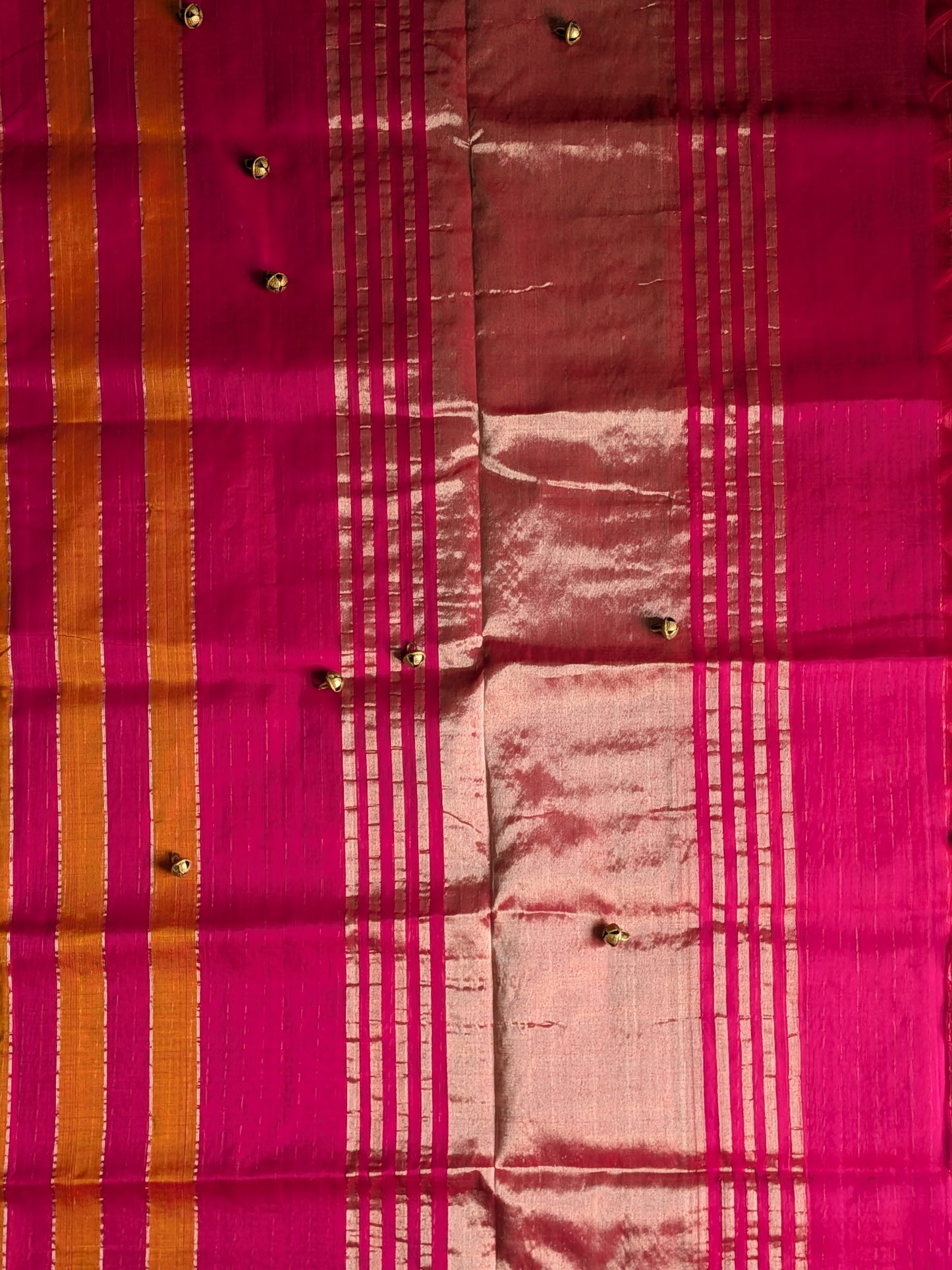 Paturu Pattu Dual Zari Metallic Stripes- Ochre Yellow & Pink