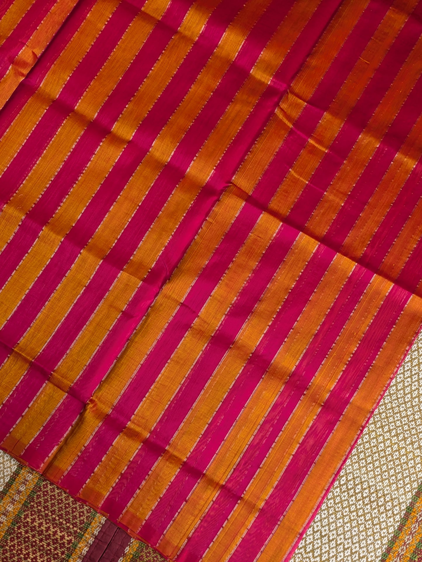 Paturu Pattu Dual Zari Metallic Stripes- Ochre Yellow & Pink