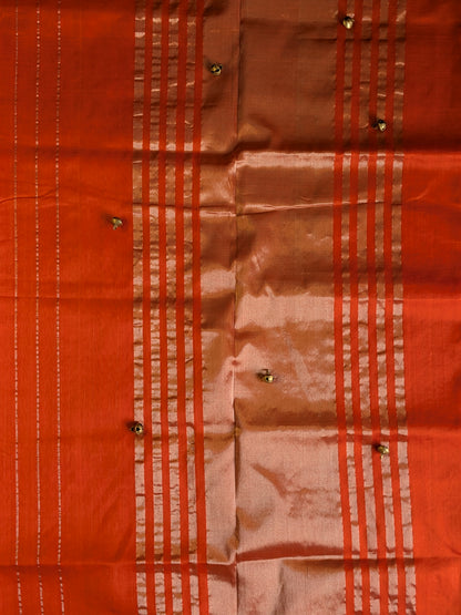 Paturu Pattu Dual Zari Metallic Stripes- Orange